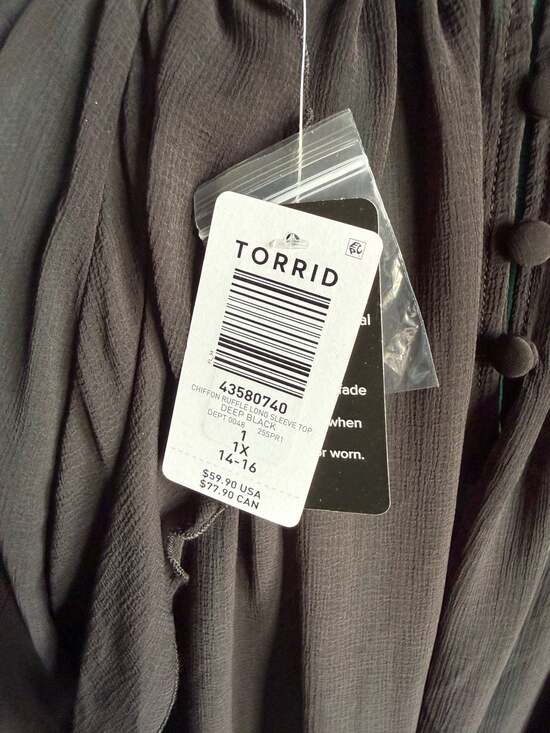 Torrid Black Chiffon Ruffle Long Sleeve Blouse Size 1X - Picture 7 of 7